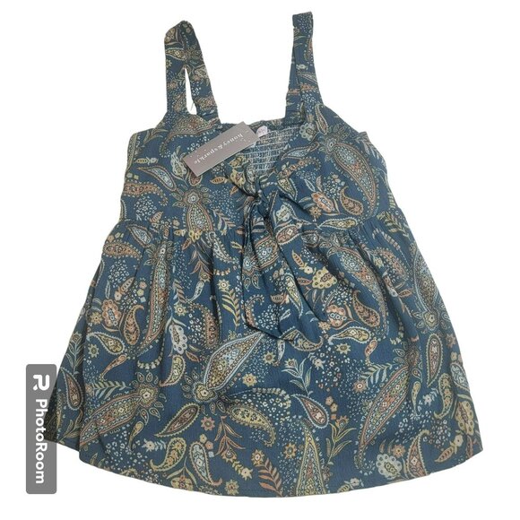 Honey & Sparkle Tank Top, Junior M, Blue & Yellow/Green Paisley, Front Tie, NWT - Picture 1 of 12